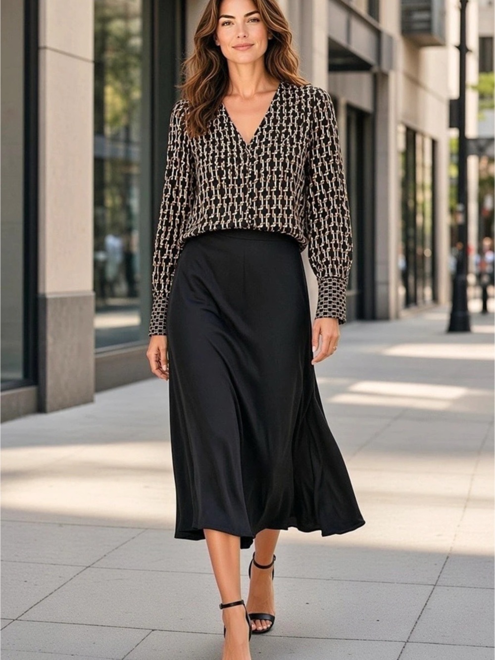 Chico's Women's Geometric Blouse Black Brown Size 00 Workwear CleanGirl Academia